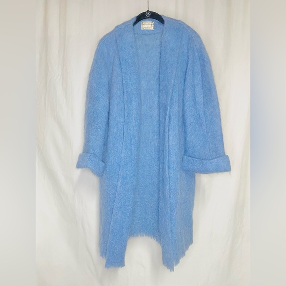 VTG ANDREW STEWART Mohair/Wool Jacket Blue Cardigan 1970’s Scotish Wool Vintage - Picture 1 of 8